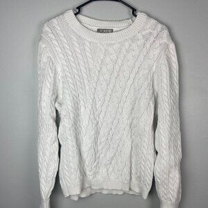 J Crew White Diagonal Cable Knit Fisherman Sweater size XL